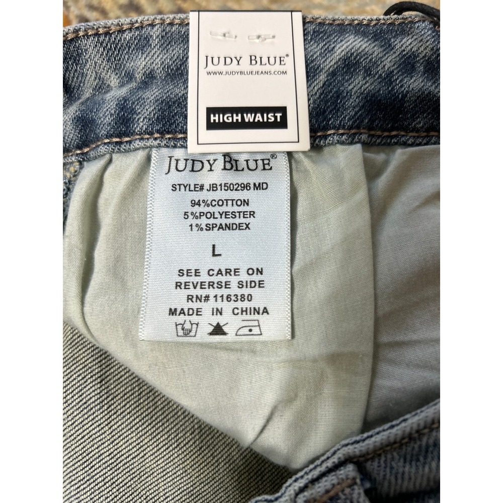 Judy Blue High Waist Denim Shorts Frayed Hem Light Wash Size L, New - Picture 4 of 4